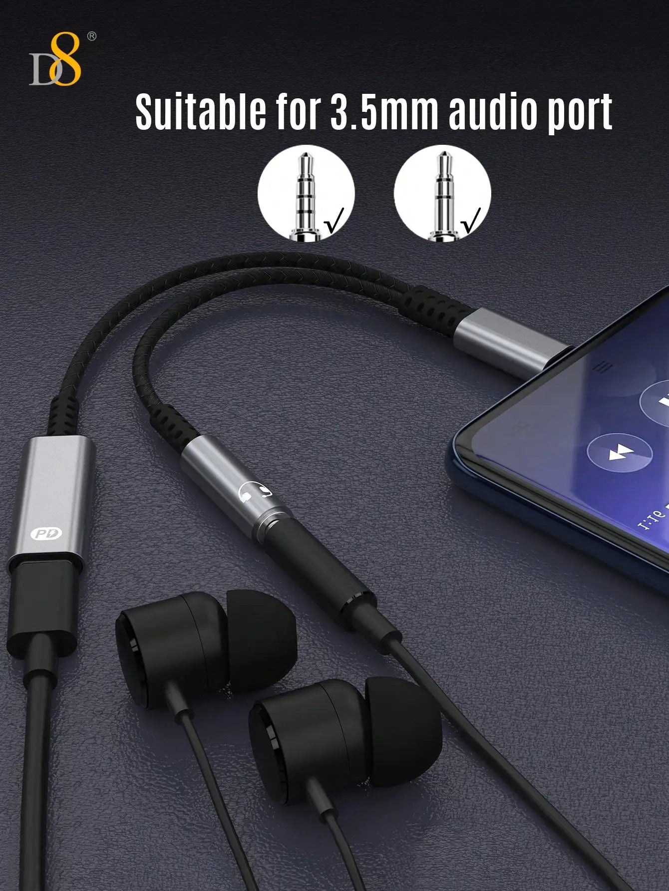 2-In-1 USB-C To AUX Audio Interface With PD 60W Fast Charging Adapter Cable,