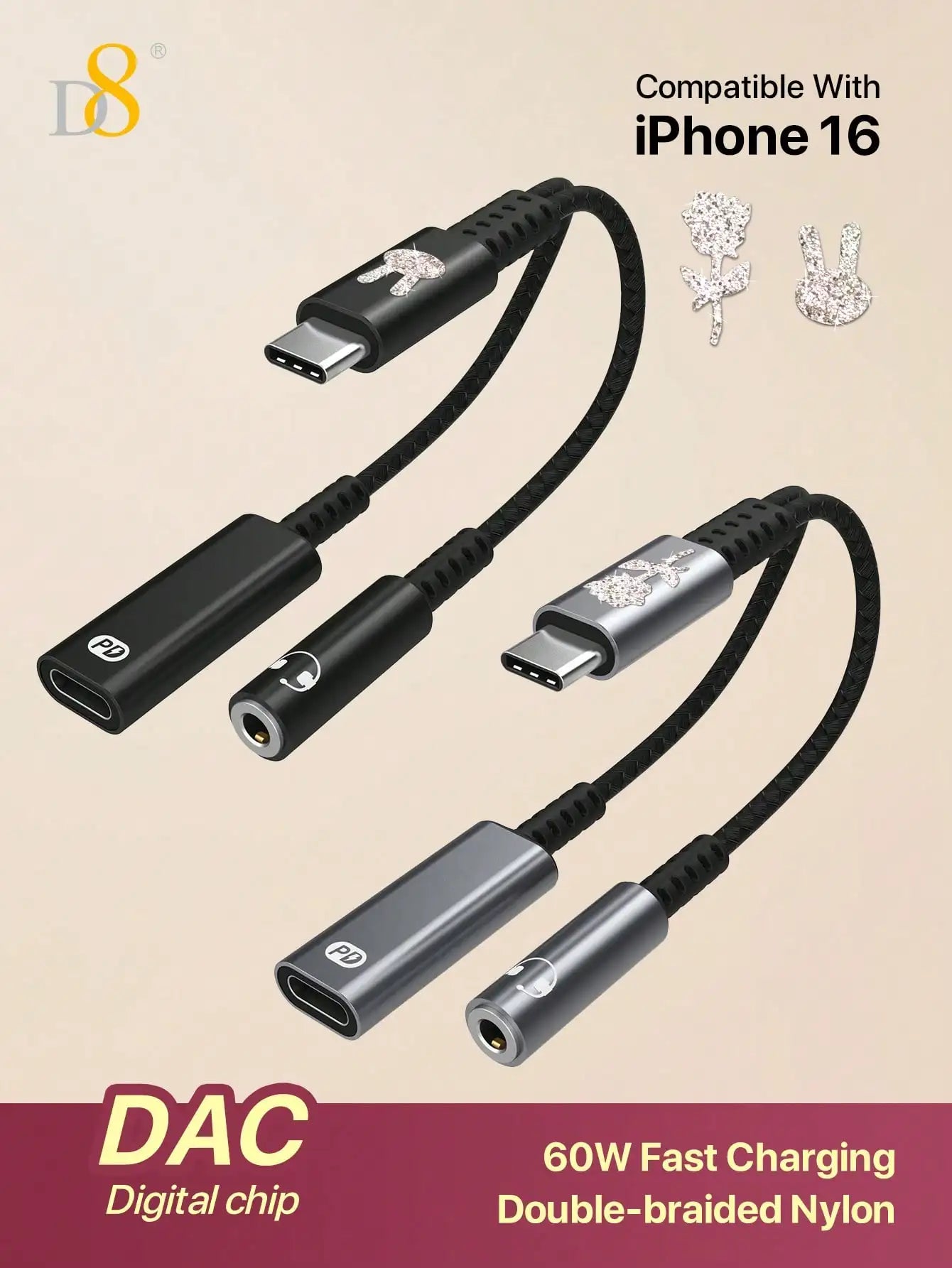 2-In-1 USB-C To AUX Audio Interface With PD 60W Fast Charging Adapter Cable,
