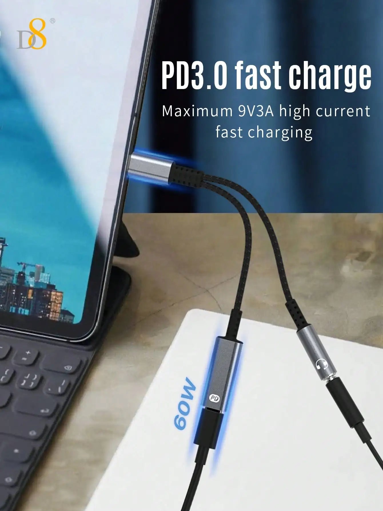 2-In-1 USB-C To AUX Audio Interface With PD 60W Fast Charging Adapter Cable,