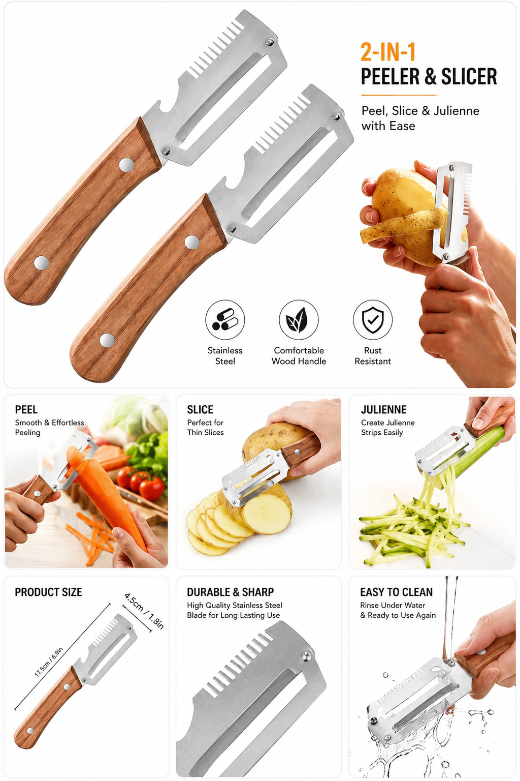 🥕 3-in-1 Premium Vegetable Peeler & Slicer